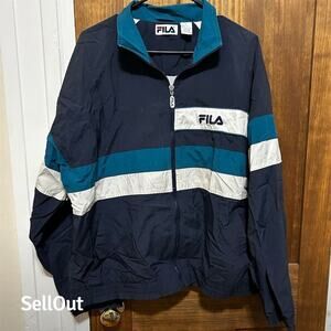Vintage 90s FILA Windbreaker Jacket Blue Striped Unisex Size L